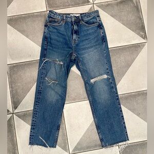 TOPSHOP High Waist - Raw Hem Crop Straight Leg distressed Jeans (Size 26)
